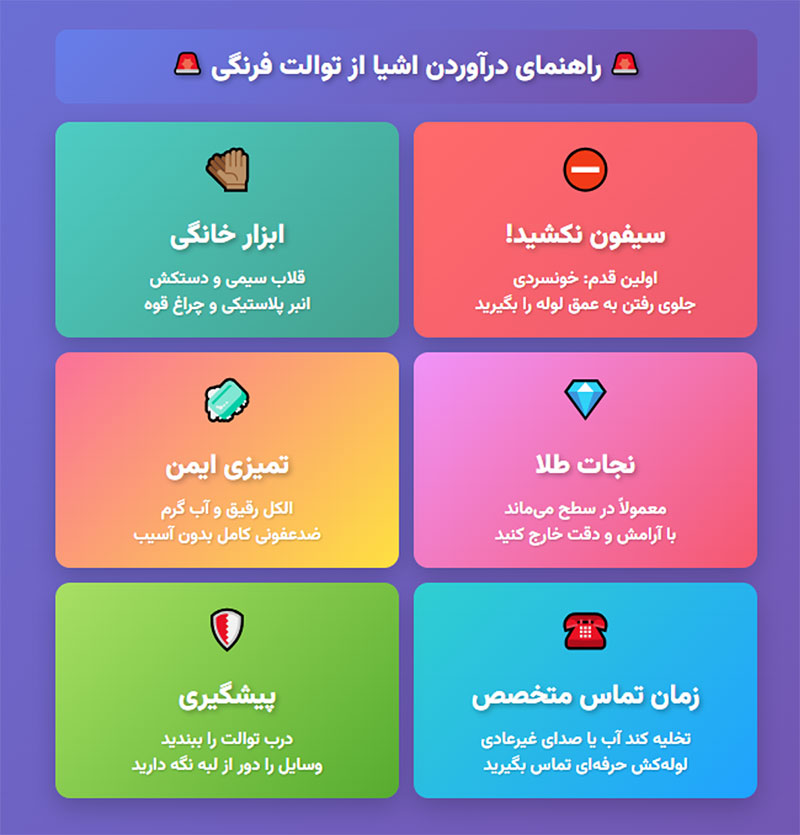 درآوردن اشیای افتاده در توالت فرنگی