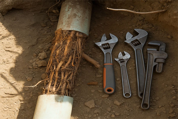 گرفتگی لوله با ریشه درخت